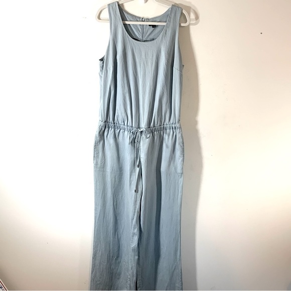 H by Halston Light Blue Chambray Sleeveless Lyocell Jumpsuit - Picture 2 of 11